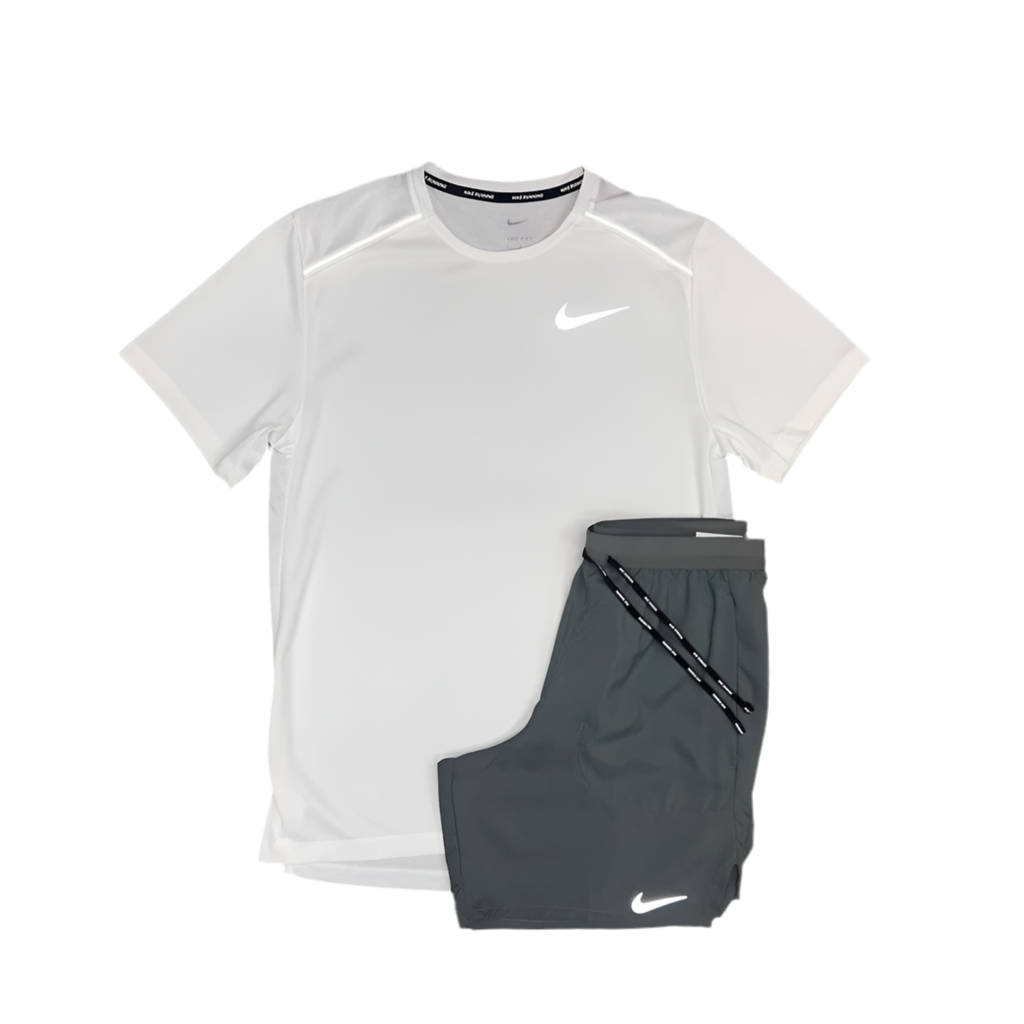 Nike White Miler T-Shirt / Grey Flex Stride Set - Cheshire Creps 